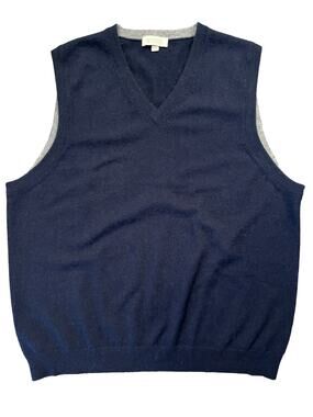KINROSS 100% CASHMERE Men's Size Large Navy V-Neck Sleeveless Sweater Vest L